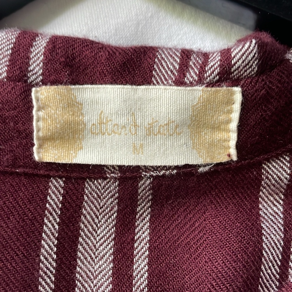 Altar’d State Striped Button Down Burgundy Retro Pin Up Midi Dress - Picture 9 of 11